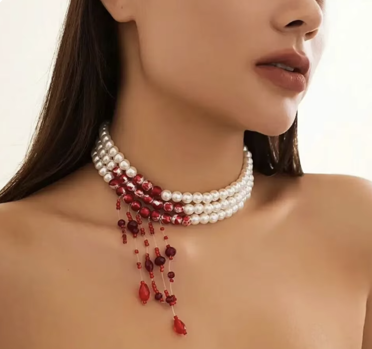 Halloween Vintage Multilayer Pearl with Crystal Red Blood 949