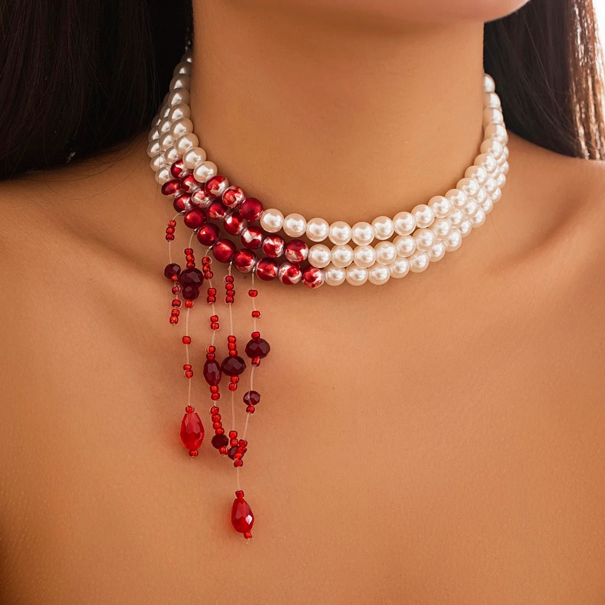 Halloween Vintage Multilayer Pearl with Crystal Red Blood 949