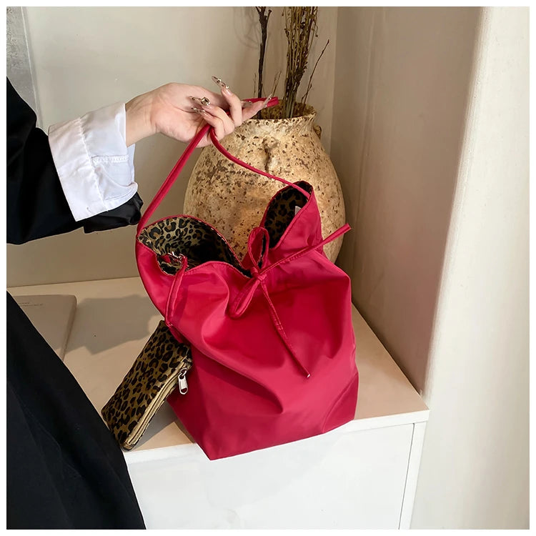 2 way Leopard Shoulder Bag with Tided Ribbon 1044