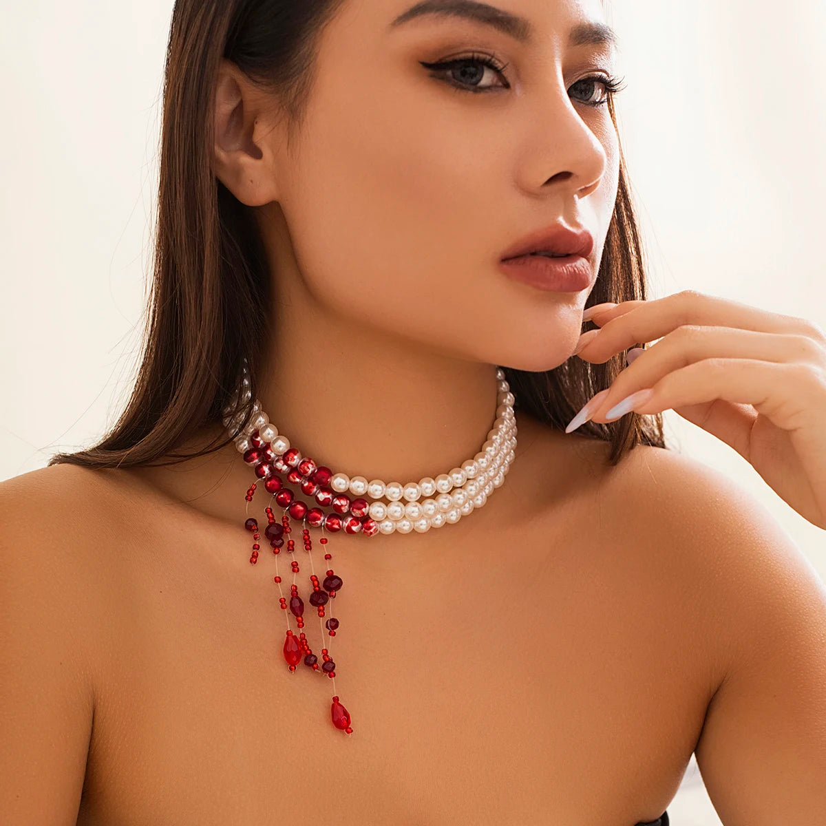 Halloween Vintage Multilayer Pearl with Crystal Red Blood 949