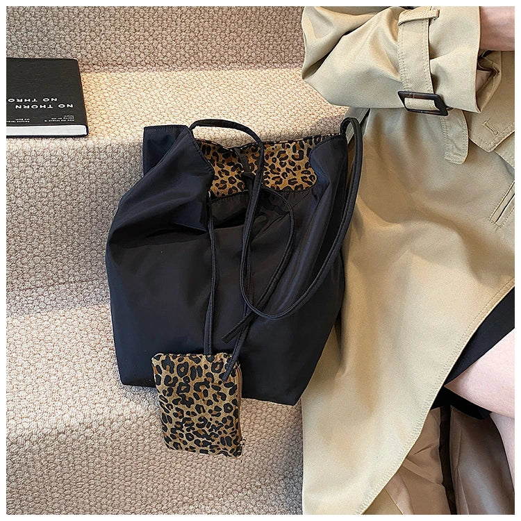 2 way Leopard Shoulder Bag with Tided Ribbon 1044