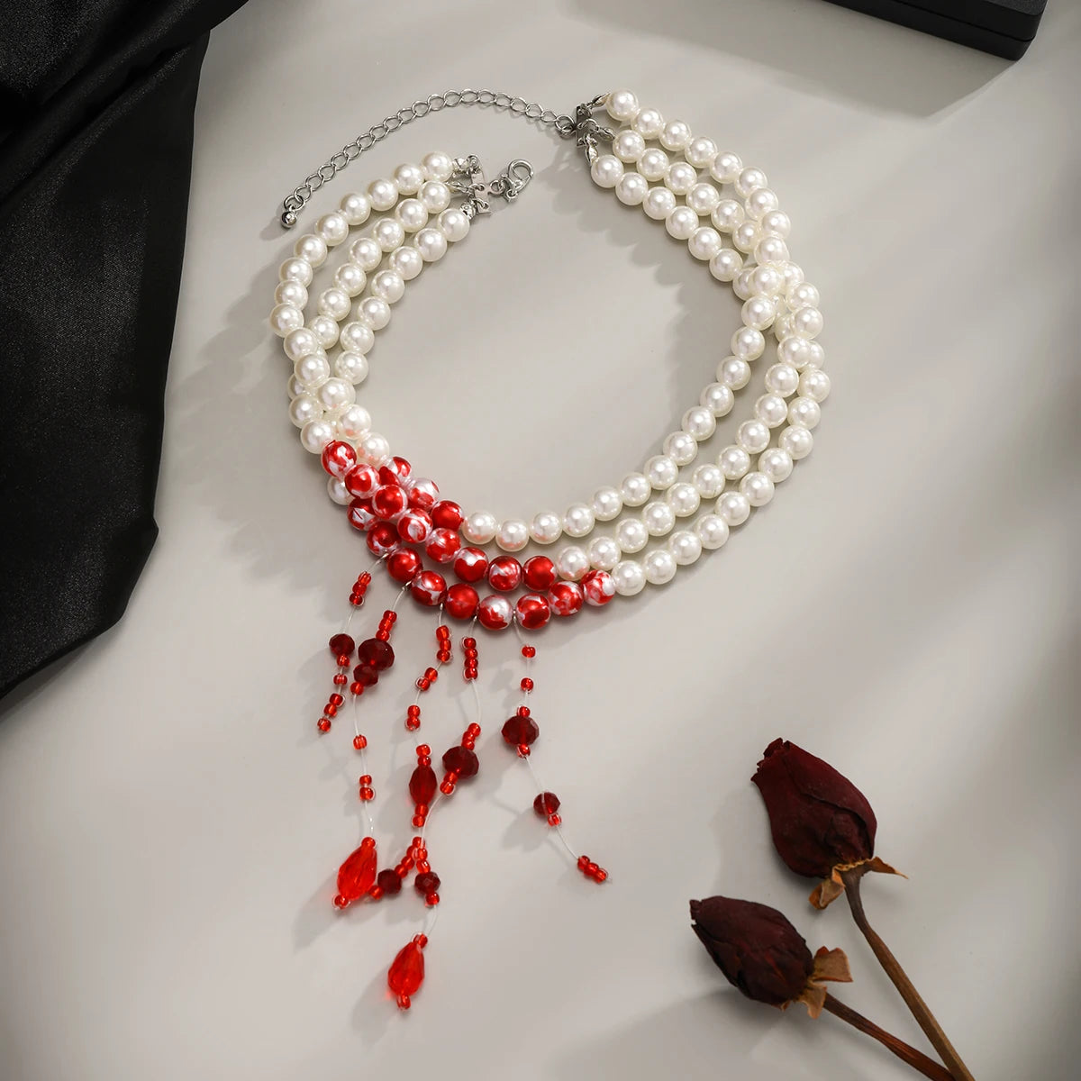 Halloween Vintage Multilayer Pearl with Crystal Red Blood 949