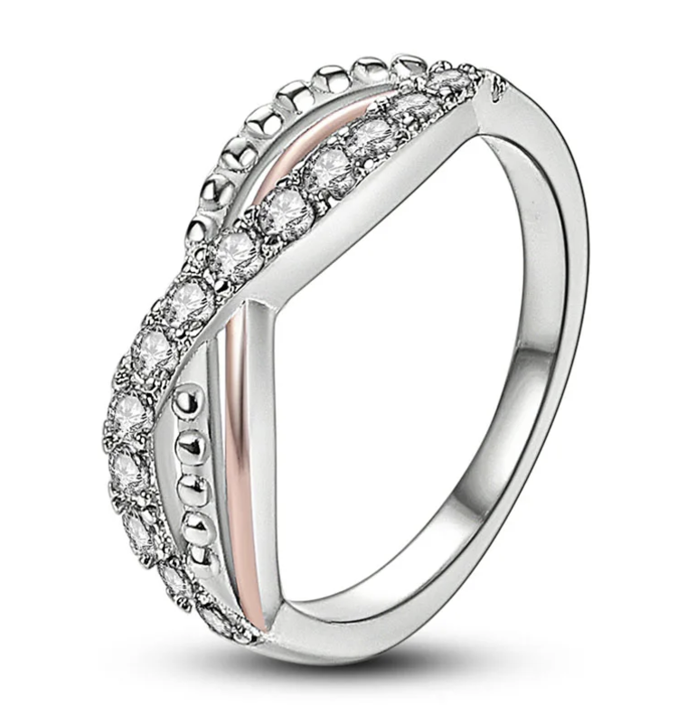 Elegant Silver Plated Luxury Engagement Wedding Rings 1040