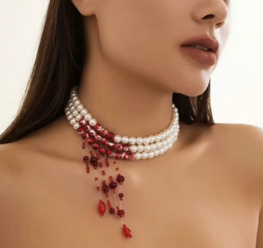 Halloween Vintage  Multilayer Pearl with Crystal Red Blood 949