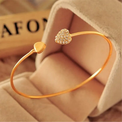 Hot New Fashion Adjustable Crystal Double Heart Bow Bilezik Cuff Opening Bracelet Women Jewelry Gift Girl Mujer Pulseras 927