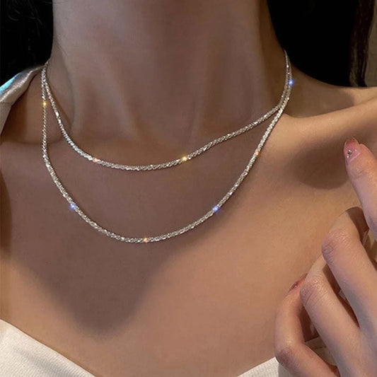 Elegant Silver Sparkling Necklace for Minimalist 1003