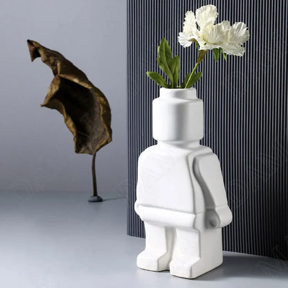 Block Man Resin Statue Flower Vase 976