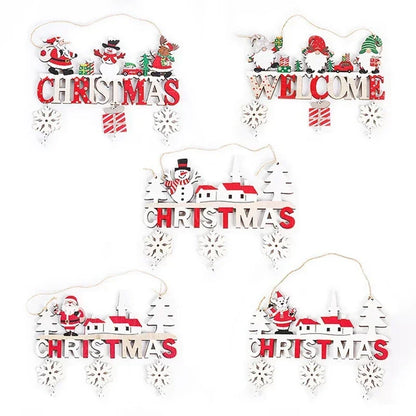 X'mas Elfs Snowman Santa Wooden Welcome Sign Ornaments 972