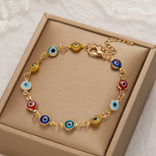 Simple Lucky Turkish Evil Eye Bracelet for Women Fashion Colorful Blue Eye Adjustable Metal Chain Bracelet Friendship Jewelry 911