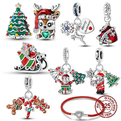 925 Sterling Christmas Charms for DIY bracelet & Gift Jewelry 1018