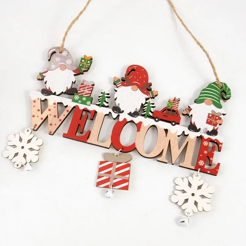 X'mas Elfs Snowman Santa Wooden Welcome Sign Ornaments 972