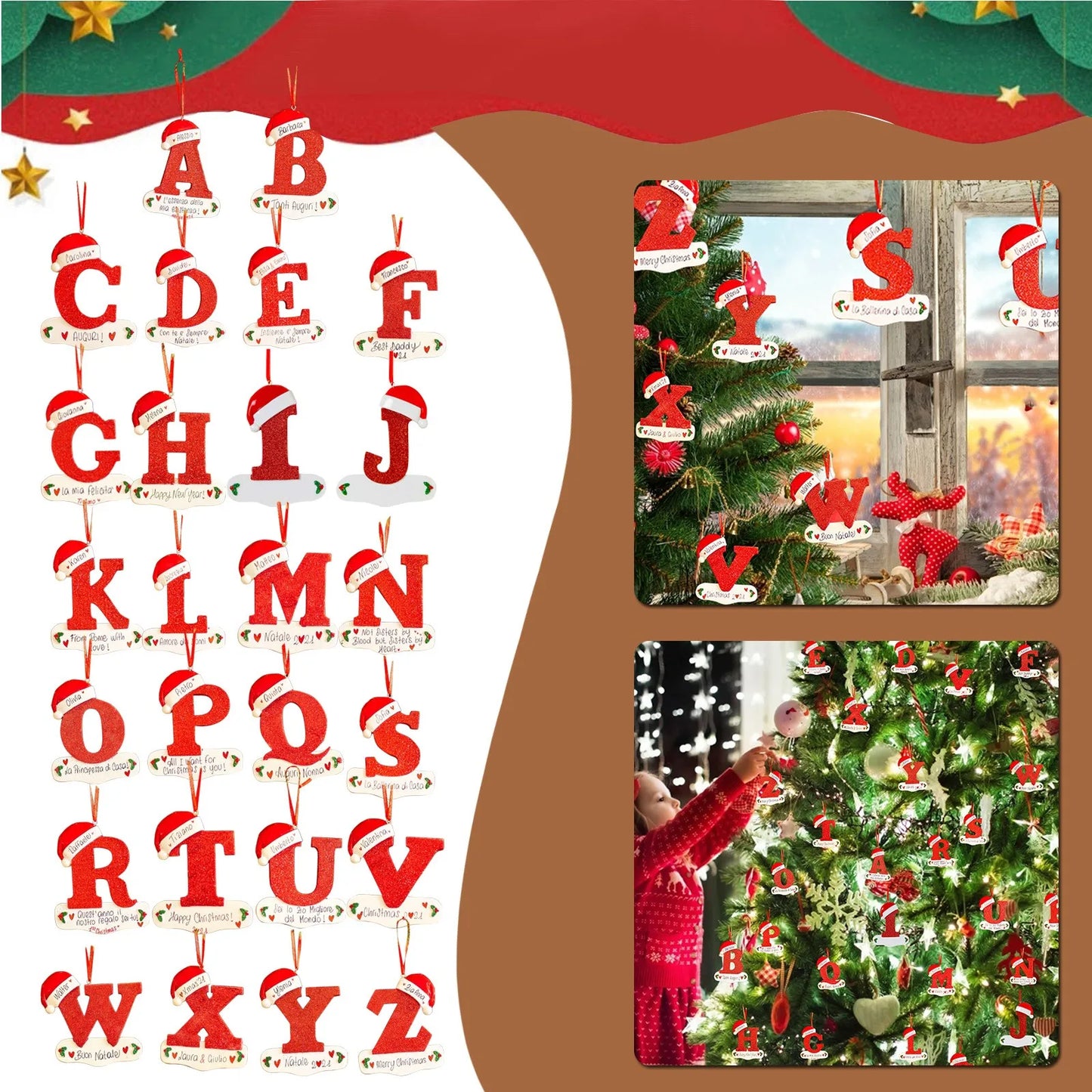 Christmas Customize Name Initial Letter Ornament (2pcs) 1017