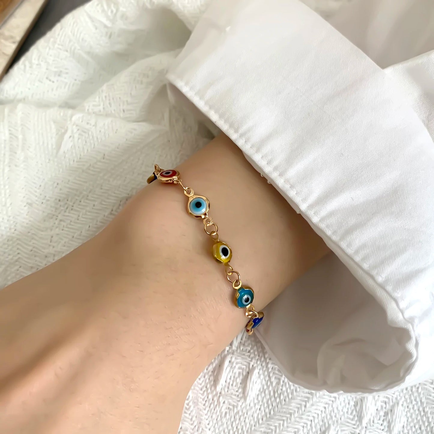 Simple Lucky Turkish Evil Eye Bracelet for Women Fashion Colorful Blue Eye Adjustable Metal Chain Bracelet Friendship Jewelry 911