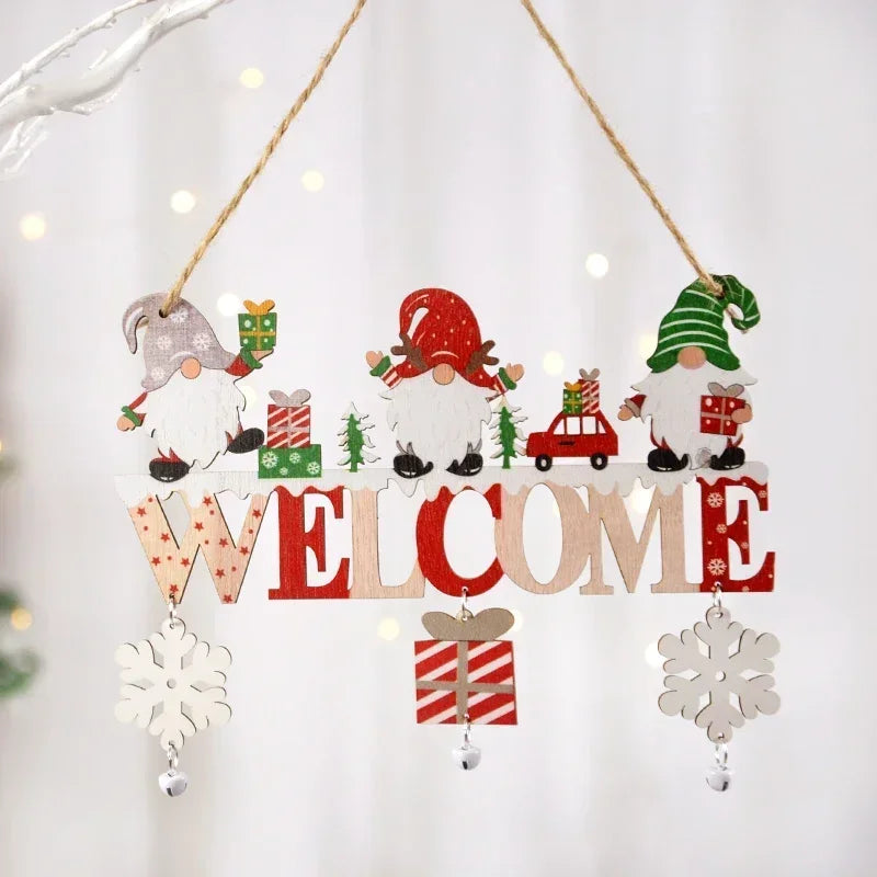 X'mas Elfs Snowman Santa Wooden Welcome Sign Ornaments 972