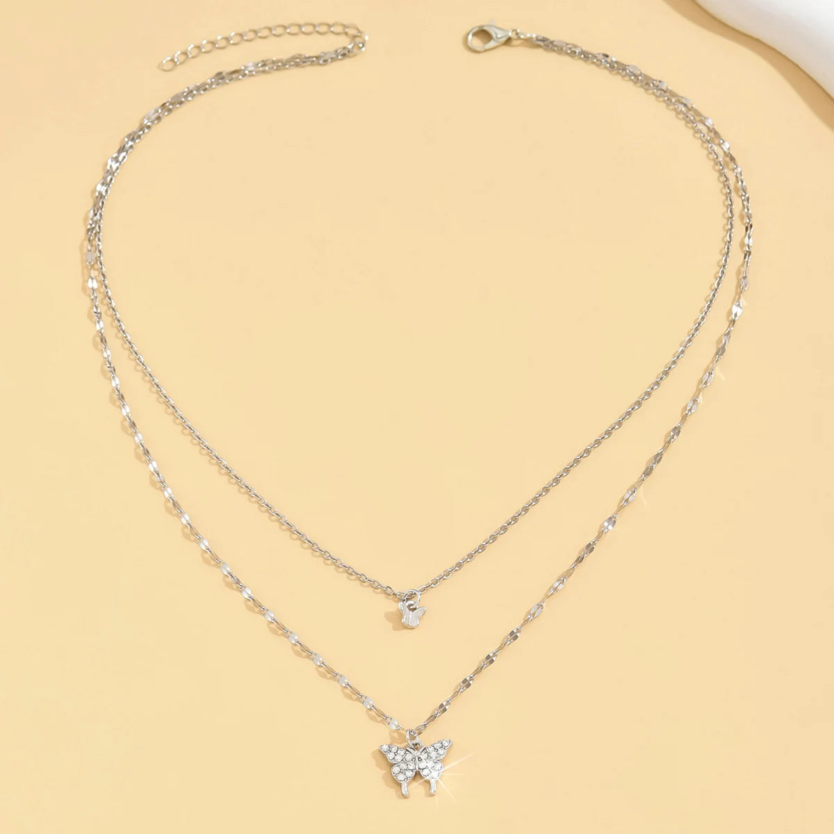 Double Layers Necklace with Butterfly Pendant 1002