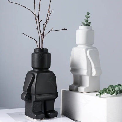 Block Man Resin Statue Flower Vase 976