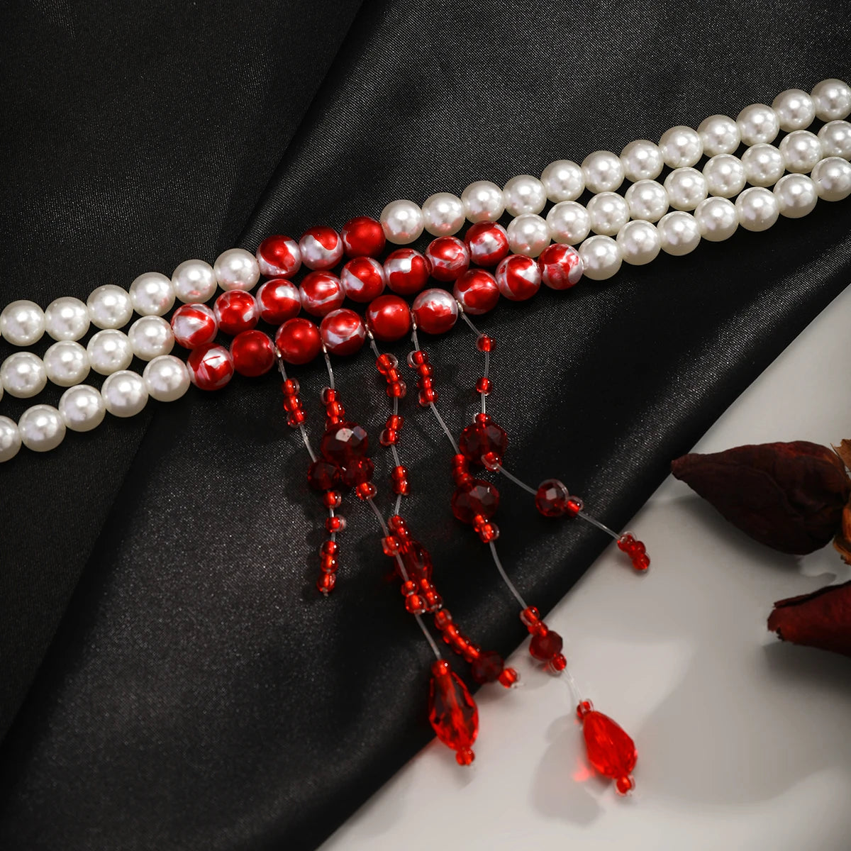 Halloween Vintage  Multilayer Pearl with Crystal Red Blood 949