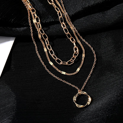 Multi Layered Chains Necklace with Circle Pendant 1001